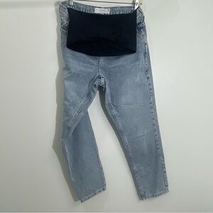 Topshop Maternity Jean Women 26 Stone wash Blue Over The Bump Tapered Leg Denim